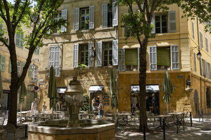 France, Bouches du Rhone, Aix en Provence, the place and the fountain of the Trois Ormeaux (three elm)