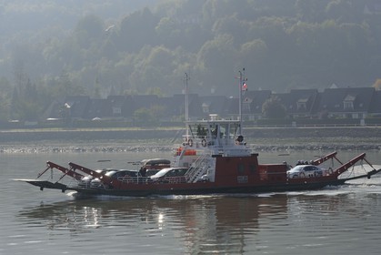 France, Seine-Maritime, the ferry on the Seine at the village of La Bouille