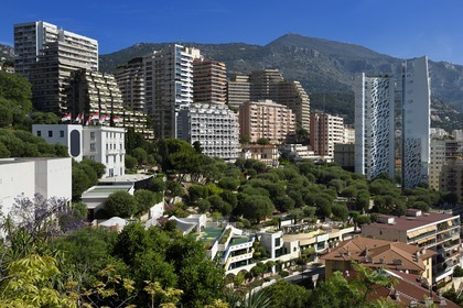Principality of Monaco, Monaco, La Condamine district, Nouveau Musée National de Monaco (NMNM) Villa Paloma left and the Simona building designed by architect Jean-Pierre Lott right
