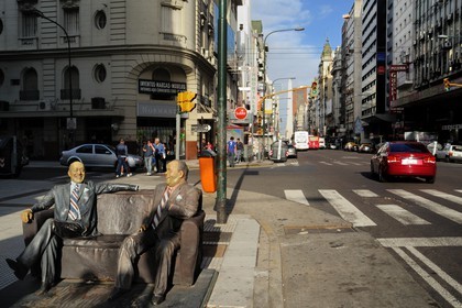 Argentina, Buenos Aires, the obelisk on 9 de Julio avenue seen from the Avenida Corrientes