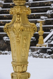 France, Yvelines, snow covered park of the Chateau de Versailles, listed as World Heritage by UNESCO, the Bosquet de la Salle de Bal (Ballroom Grove)