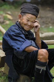 Vietnam, Lao Cai province, Sapa district, Ta Phin valley,  very old woman from the Black Hmong minority group