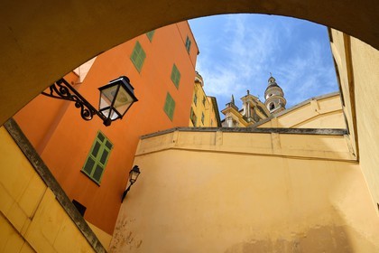 France, Alpes-Maritimes, Menton, the Rampes Saint Michel (Saint Michel stairways) under the St Michel Basilica
