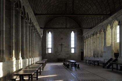 France, Manche, the abbey of Mont Saint Michel, listed as World Heritage by UNESCO, buildings of la Merveille, refectory of the monks