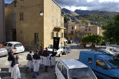 France, Haute Corse, Balagne, village square of Speloncato