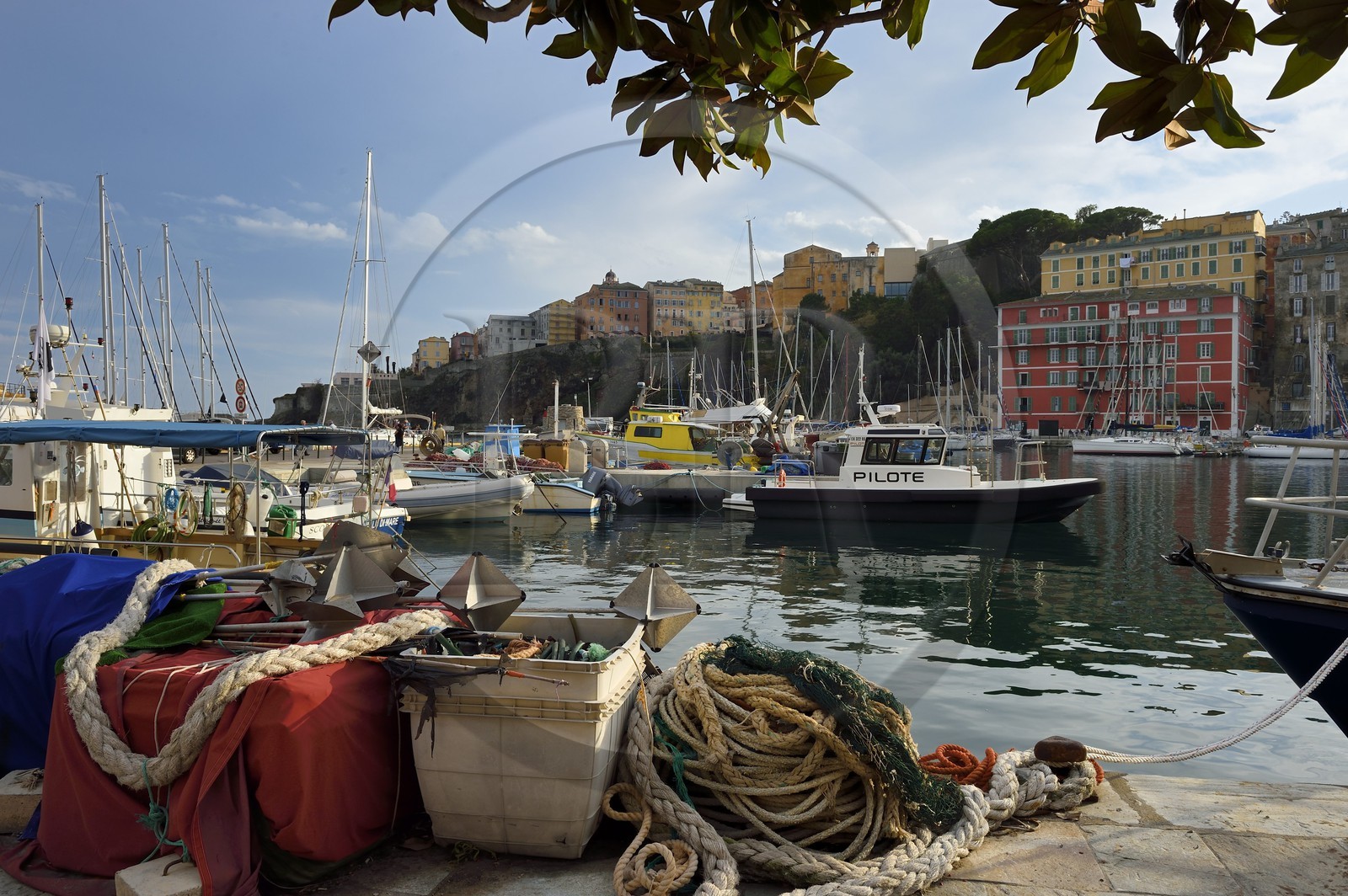 France, Haute-Corse (2B), Bastia, quartier de Terra-Vecchia, le Vieux-Port et la Citadelle quartier de Terra-Nova en arrière plan