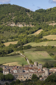 France, Aveyron, Causses and the Cévennes, cultural landscape of Mediterranean agro-pastoralism, listed as World Heritage by UNESCO, Sainte-Eulalie-de-Cernon on the road to Santiago de Compostela