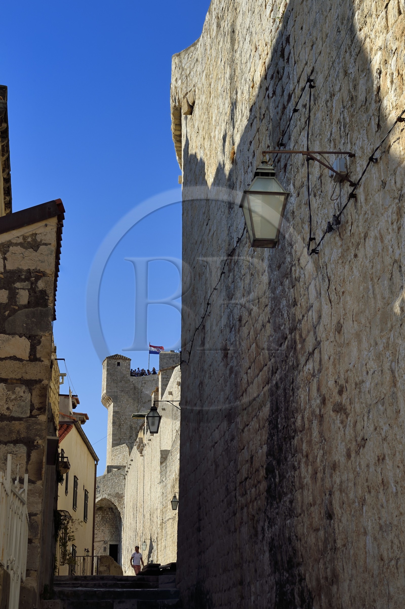 Croatie, Dalmatie, cote dalmate, Dubrovnik, centre historique classé Patrimoine Mondial de l'UNESCO, la Tour Minceta dans les remparts