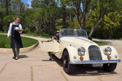 France, Alpes Maritimes, Saint Jean Cap Ferrat, Grand-Hotel du Cap Ferrat, a 5 star palace from Four Seasons Hotel, arrival of clients in a Morgan Roadster 4 4