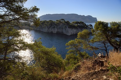 France, Bouches du Rhone, Cassis, National Park of the Calanques, Calanque de Port Miou (cove) and the cliffs of Cap Canaille in the background (request for authorization necessary before publication)