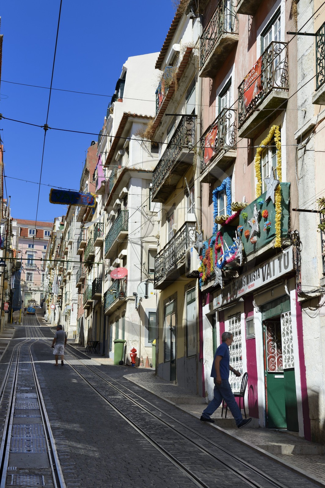 Portugal, Lisbonne, quartier du Bairro Alto, le funiculaire de Bica, reliant le quartier de Bairro alto aux rives du Tage