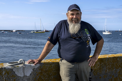 France, Finistère, Iroise Sea, Molene Island, Guy Rocher, president of the SNSM station of Molene on the fishing port