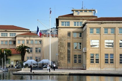 France, Var, Toulon, the naval base (Arsenal), the flag-raising ceremony in front of the Mediterranean maritime prefecture