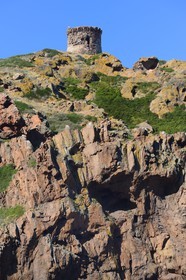 France, Corse du Sud, Golfe de Porto, listed as World Heritage by UNESCO, Scandola Nature Reserve, Gargalo island dominated by an old Genoese tower