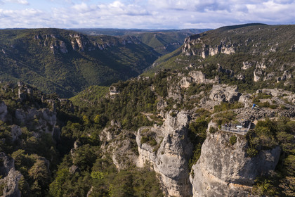 France, Aveyron, Causses and the Cevennes, cultural landscape of Mediterranean agro-pastoralism, listed as World heritage by UNESCO, Causse Noir, La Roque Sainte Marguerite, chaos of Montpellier-le-Vieux, the Cité de Pierres (City of Stones) (aerial view)