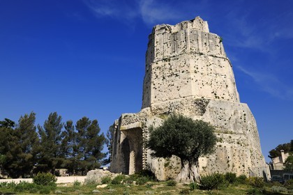 France, Gard, Nimes, Magne tower on top of the Jardins de la Fontaine