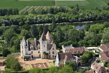 France, Dordogne, Perigord Noir, Dordogne Valley, Castelnaud la Chapelle, Chateau des Milandes, the French-american dancer Josephine Baker's former property (aerial view)
