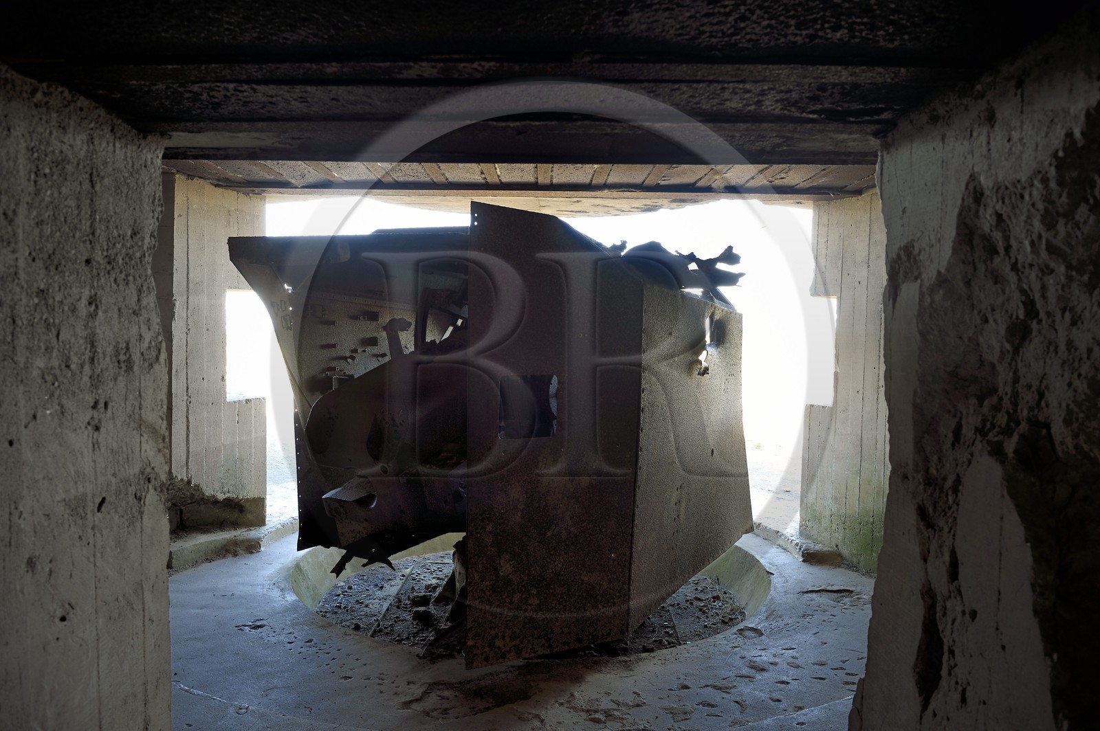 France, Calvados (14), Longues-sur-Mer, batterie allemande du Mur de l'Atlantique équipée de canons de marine de 150 mm