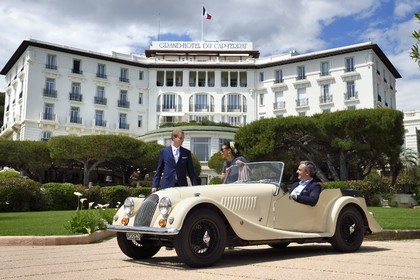 France, Alpes Maritimes, Saint Jean Cap Ferrat, Grand-Hotel du Cap Ferrat, a 5 star palace from Four Seasons Hotel, the doorman welcomes customers in a Morgan Roadster 4 4