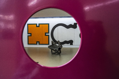 Suisse, Bâle, le Kunstmuseum Basel Gegenwart (musée d'Art contemporain), exposition Heute Nacht getraumt (rêvé cette nuit) de Ruth Buchanan, détail à travers une grille