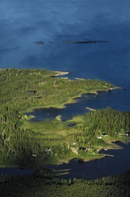 Sweden, Västerbotten County, region of Umea, Sönnerstgrundet bordering the Baltic Sea (aerial view)