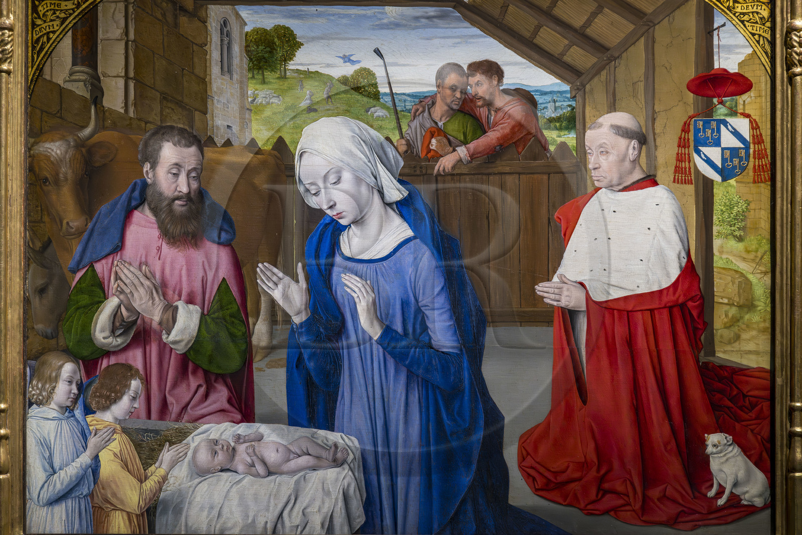 France, Saône-et-Loire (71), Autun, musée Rolin, exposition des chefs-d'oeuvres au muséum d'Histoire Naturelle pendant les travaux, Nativité avec le portrait du cardinal Jean Rolin (vers 1480) par Jean Hey dit le Maitre de Moulins