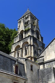 France, Dordogne, Brantome, Saint Pierre benedictine abbey, the bell tower of the abbey church (11th century); certainly the oldest bell tower in France