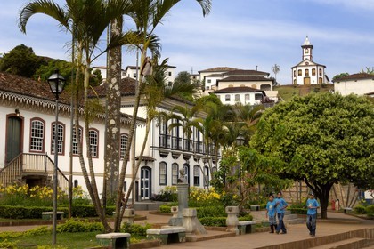 Brazil, Minas Gerais state, Serro,  Joao Pinheiro central square and capela de Santa Rita (Gold Route, Estrada Real)