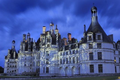 France, Loir et Cher, Loire Valley listed as World Heritage by UNESCO, Chateau de Chambord by night, son et lumiere