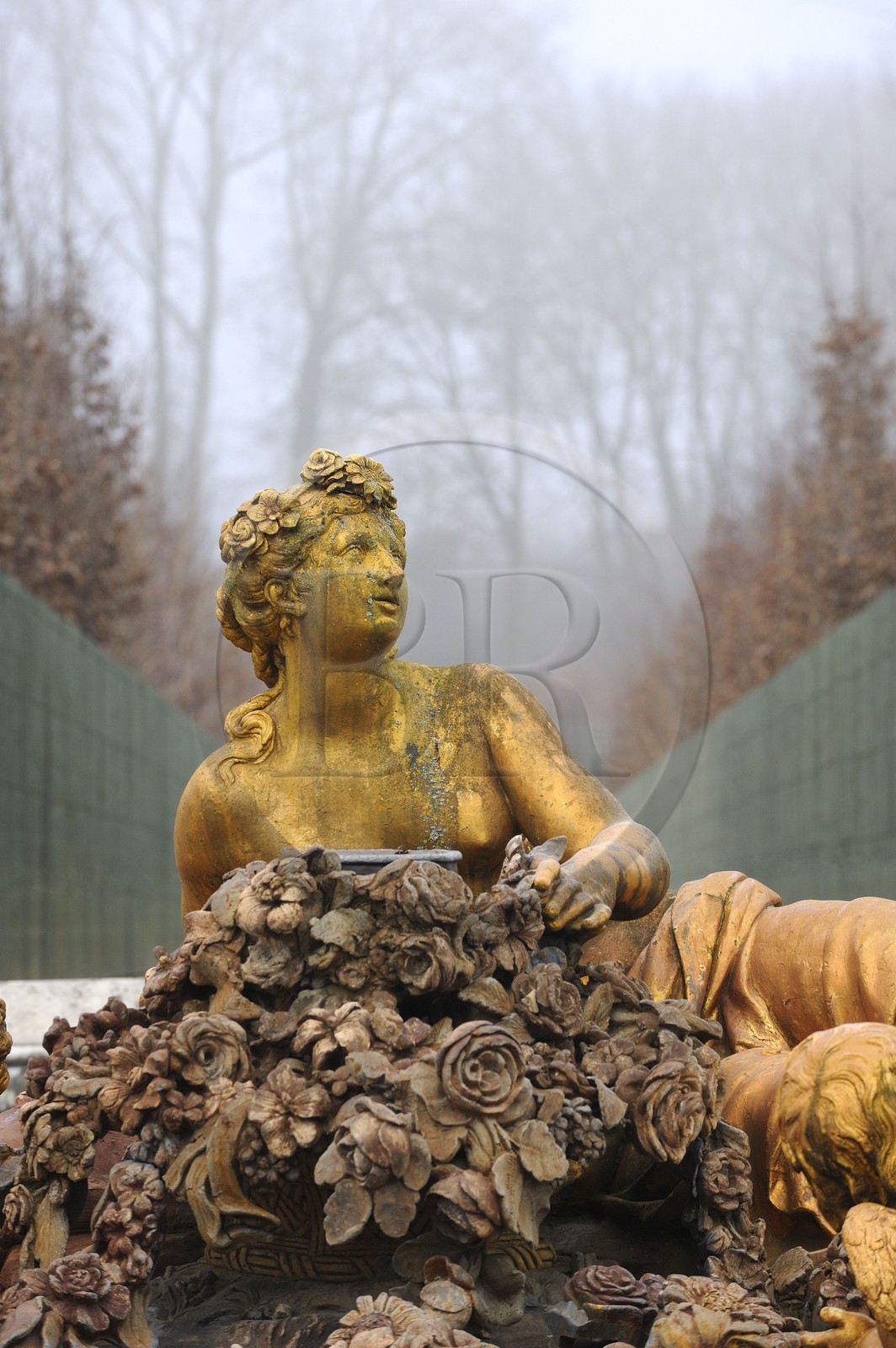 France, Yvelines (78), parc du château de Versailles, classé Patrimoine Mondial de l'UNESCO, bassin de Flore ou du printemps en hiver