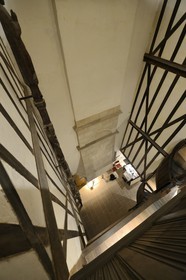 France, Finistere, Morlaix museum, 15th century half-timbered house with interior bridges called Maison a lanterne or Maison a pondalez