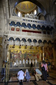 Israel, Jerusalem, holy city, the old town listed as World Heritage by UNESCO, Christian Quarter, Church of the Holy Sepulchre, the Stone of Anointing where the body of Jesus Christ was washed