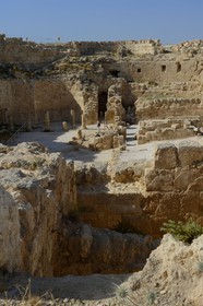 Israel, West Bank, Herodium or Herodion is a volcano-like hill with a truncated cone with a a fortress and palace build by Herod the Great (Herodion National Park), Inside the crater