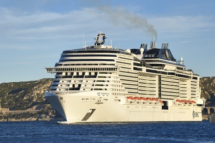 France, Bouches du Rhone, Marseille, cruise ship in the Bay of Marseille