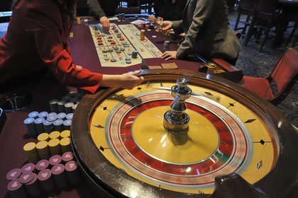 France, Calvados (14), Pays d'Auge, Deauville, le Casino, table de Roulette anglaise