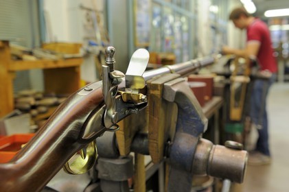 Italy, Lombardy, province of Brescia, Gardone Val Trompia, Davide Pedersoli & C manufacturer specialized in the production of historical muzzleloading guns, final assembly of a rifle