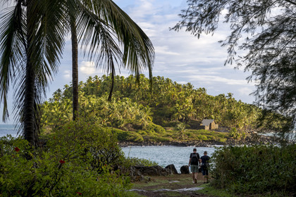 France, Guyane, Kourou, Iles du Salut, l'Ile du Diable vue depuis l'Ile Royale, la case a servi de bagne à Alfred Dreyfus du 13 avril 1895 au 9 juin 1899