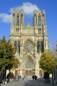 France, Marne, Reims, Notre-Dame de Reims cathedral, listed as World Heritage by UNESCO, the western facade and the square