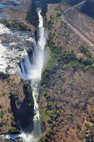 Zimbabwe, Matabeleland North Province,  Zambesi River, the Victoria Falls, listed as World Heritage by UNESCO (aerial view)