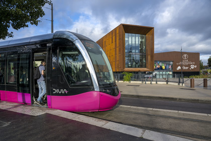 France, Côte-d'Or (21), Dijon, zone classée Patrimoine Mondial de l'UNESCO, Cité Internationale de la Gastronomie et du Vin par l'architecte Anthony Béchu, le canon de lumière qui abrite l'école Ferrandi