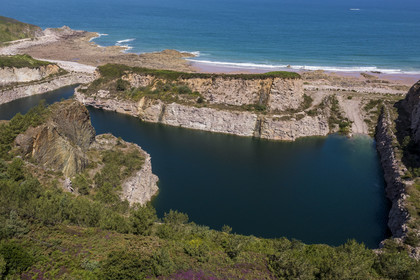 France, Cotes d'Armor, Grand Site de France Cap d'Erquy - Cap Frehel, the Fréhel quarries (aerial view)