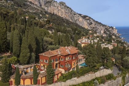 France, Alpes-Maritimes, Menton, Domaine des Colombieres, the villa (aerial view)