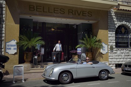 France, Alpes-Maritimes, Antibes,  Juan-les-Pins, collection convertible Porsche Speedster 356 in front of the Belle Rives hotel