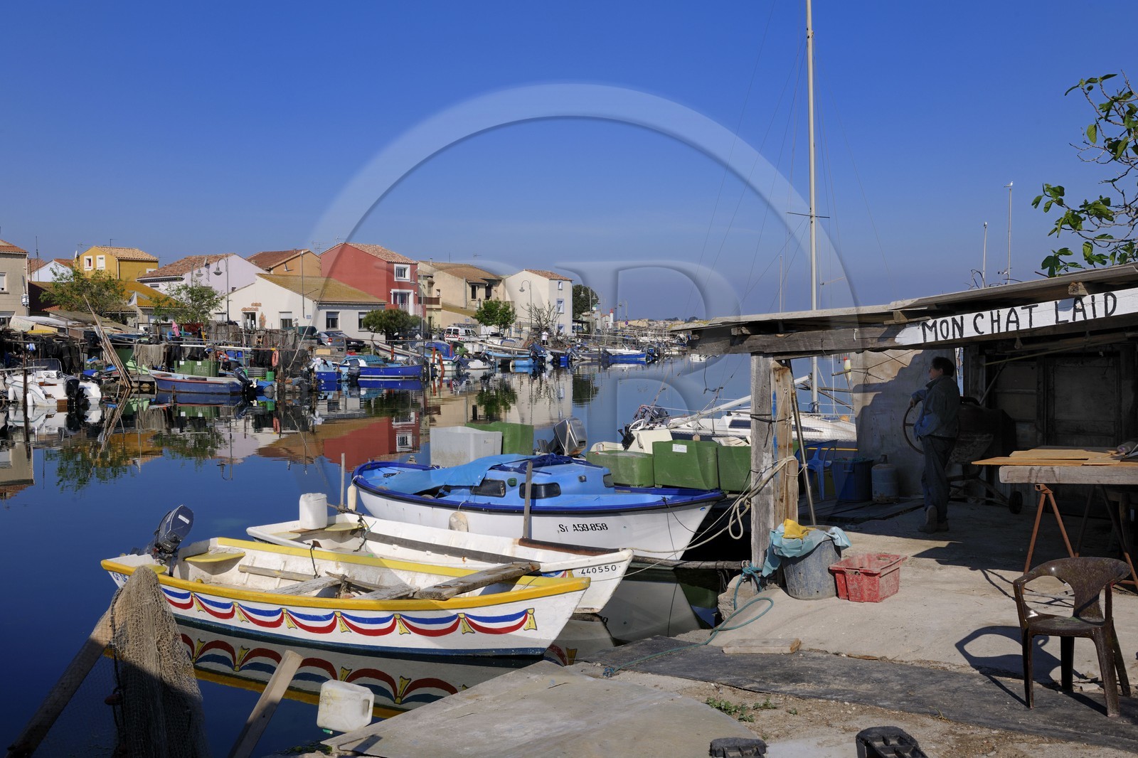 France, Hérault (34), Sète, quartier de la Pointe Courte, village de pêcheurs donnant sur l'étang de Thau, le port du quai Georges Brassens