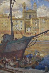 France, Haute Corse, Bastia, the Citadel district of Terra Nova, the palace of the Genoese governors that hosts the Musee d'Histoire de Bastia (Museum of Bastia History), Le Vieux-Port de Bastia by Leon-Charles Cannicioni