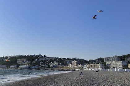 France, Seine-Maritime (76), la commune de Sainte-Adresse prolonge Le Havre par la côte, la grande plage de galets