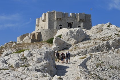 France, Bouches du Rhone, Marseille, Calanques National Park, archipelago of Frioul islands, Pomegues island, the Pomeguet tower built in 1860