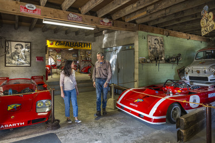 France, Cote d'Or, Côte de Beaune, Savigny-les-Beaune, the castle with museums and collections of fighter planes, Abarth racing cars, motorcycles, straddle tractors, models, fire trucks, Christophe Pont and his daughter Marie who manage the estate and the museums