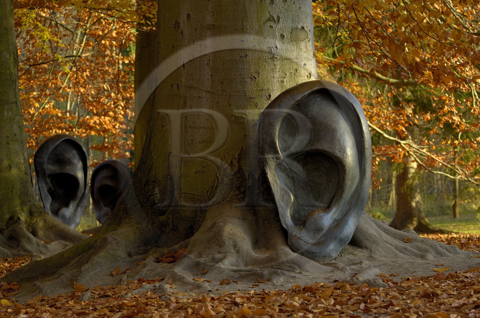 France, Bas Rhin (67), Strasbourg, parc du chateau de Pourtales, sculptures de Claudio Parmiggiani il bosco guarda e ascolta