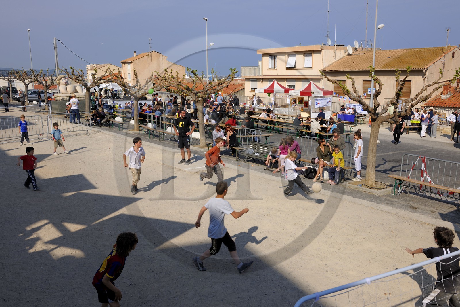 France, Herault, Sete, the place de l'Hospitalet in the Quartier Haut, youth soccer meeting at a block party